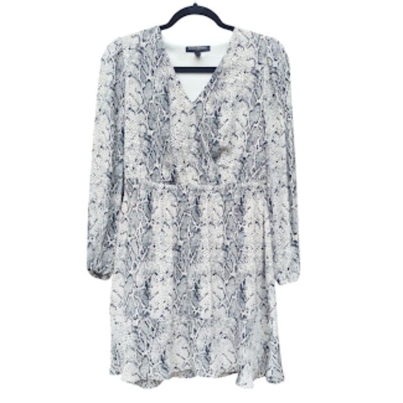 BANANA REPUBLIC | Snakeskin Fit-And-Flare Ruffle Hem Long Sleeve Mini Dress S - Picture 2 of 13